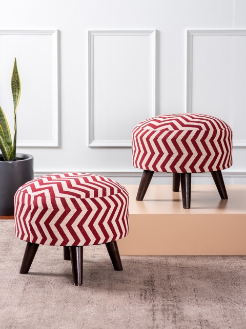 

nestroots Set of 2 Red & White Chevron Ottomans