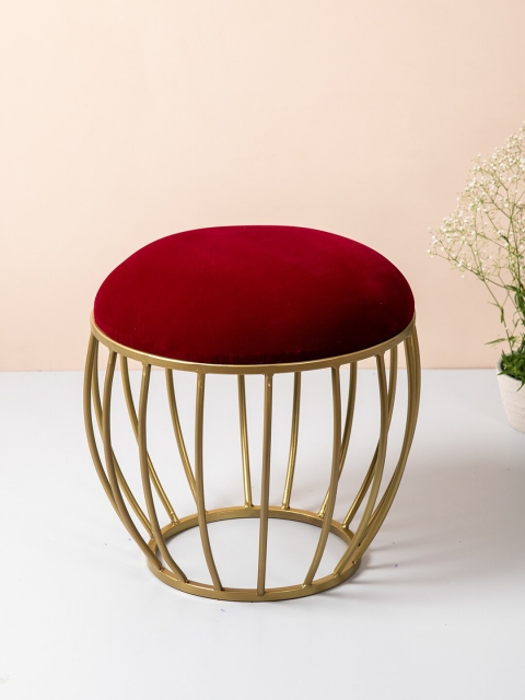

nestroots Maroon & Gold Toned Tufted Round Ottomans