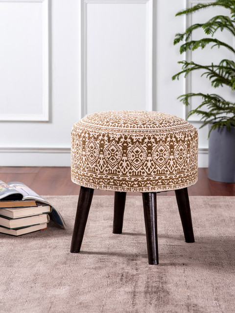 

nestroots Yellow & Brown Printed Ottoman