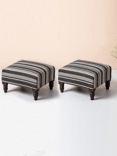 

nestroots Black & Off-White Set of 2 Geometric Ottomans