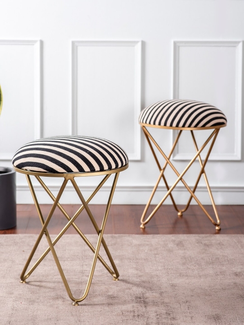

Nestroots Set of 2 Black & White Striped Metal Pouffe Ottomans
