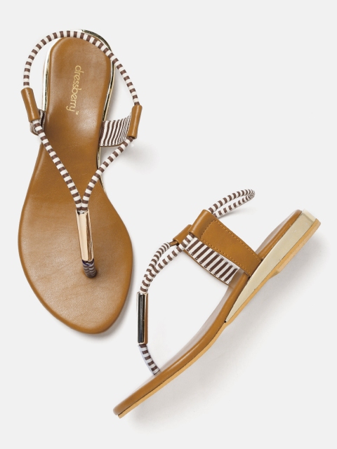 

DressBerry Women Brown & Off-White Striped Flats