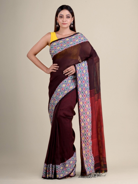 

Mitera Brown & Red Handloom Pure Cotton Saree