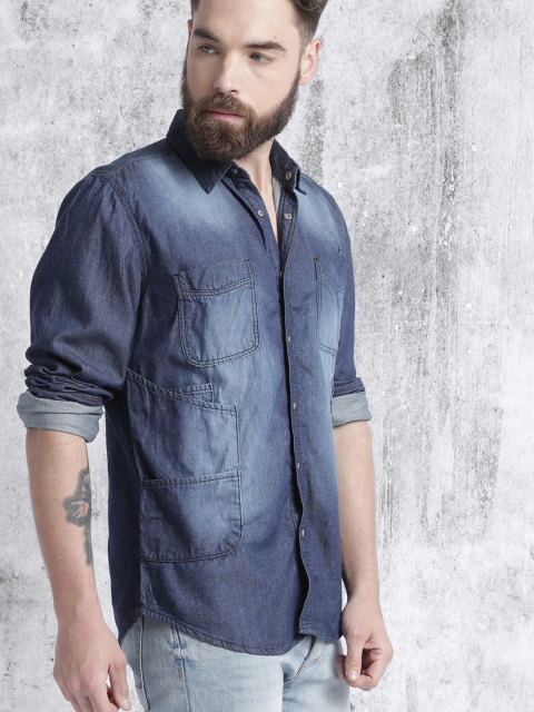 

Roadster Men Blue Regular Fit Faded Denim Shirt