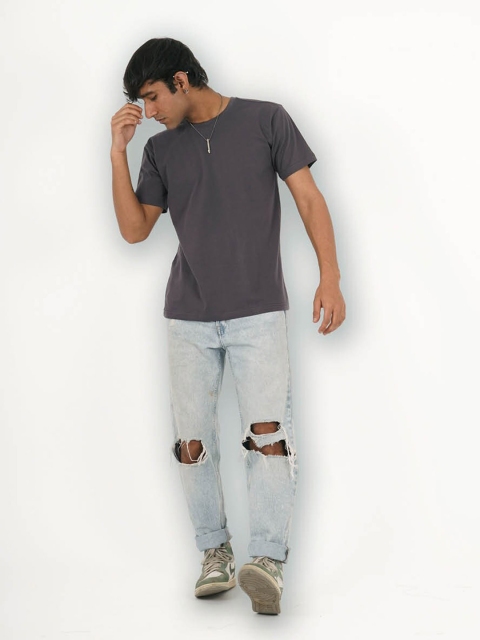 

Melangebox Men Grey Half Sleeve Round Neck Tshirt