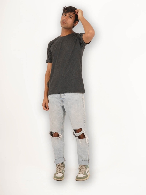 

Melangebox Men Grey Half Sleeve Round Neck Tshirt