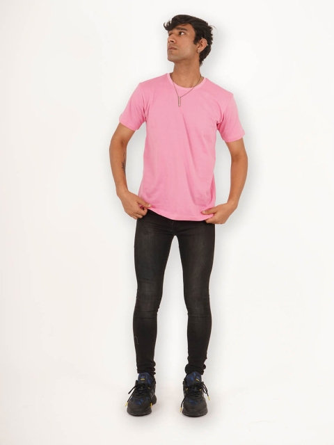 

Melangebox Men Pink Half Sleeve Round Neck Tshirt