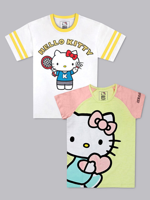 

Kids Ville Boys Lime Green & White Hello Kitty Printed T-shirt