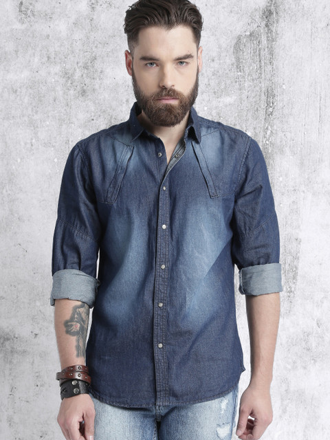 

RDSTR Blue Solid Casual Denim Shirt