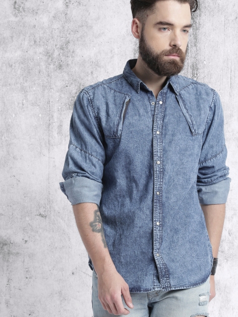 

Roadster Men Blue Faded Casual Shirt