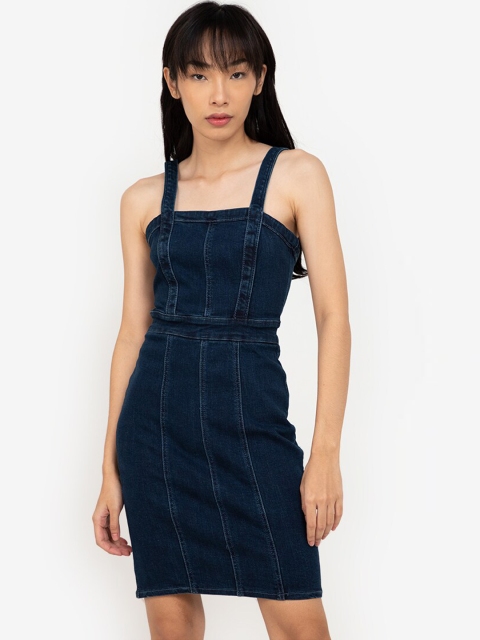 

ZALORA BASICS Blue Solid Denim Sheath Dress