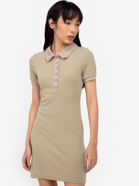 

ZALORA BASICS Khaki Solid Shirt Dress