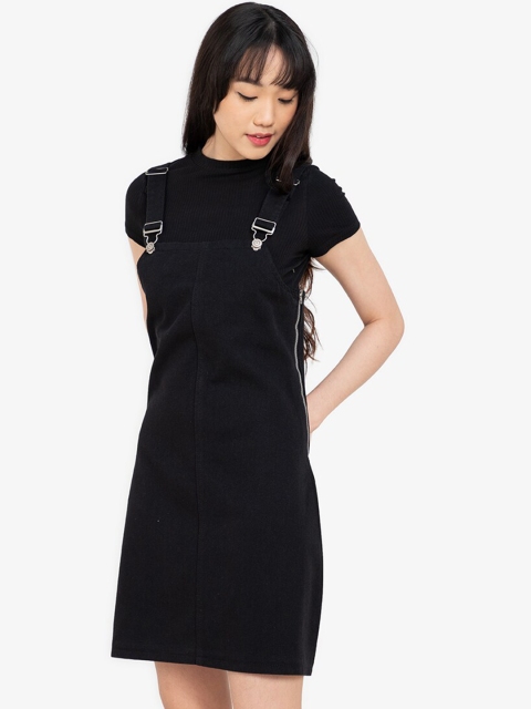 

ZALORA BASICS Black Denim Pinafore Mini Dress