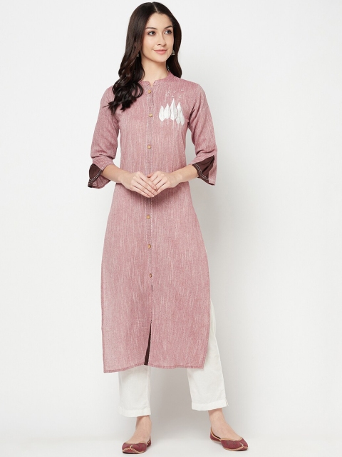 

Senyora Women Maroon Embroidered Panelled Pure Cotton Kurta with Trousers
