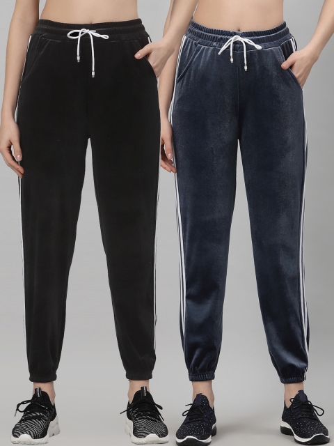 

NEUDIS Women Set Of 2 Blue and Black Solid Track Pants