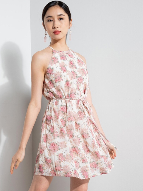 

ZALORA OCCASION White & Pink Floral Halter Neck Midi Dress