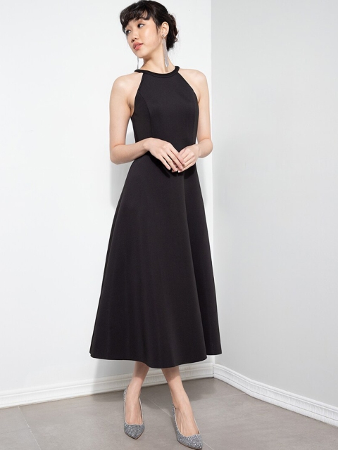 

ZALORA OCCASION Black Halter Neck Fit & Flare Maxi Dress