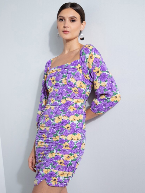 

ZALORA OCCASION Women Multicoloured Floral Printed Bodycon Mini Dress, Multi