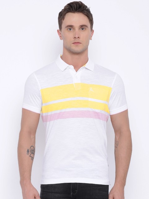 

Parx Men White Striped Polo Collar T-Shirt