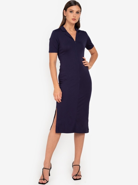 

ZALORA WORK Women Navy Blue Solid Bodycon Dress