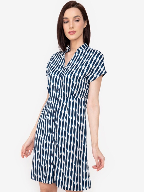 

ZALORA WORK Blue & White Striped Recycled Polyester Sheath Dress