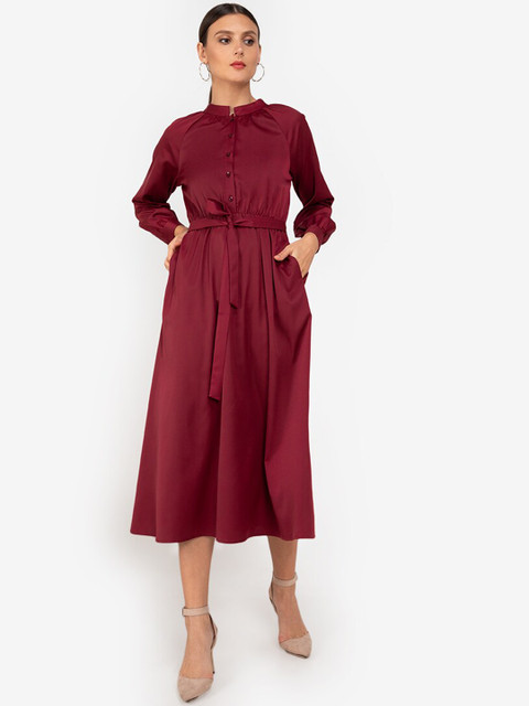 

ZALORA WORK Red Half Placket Fit & Flare Dress