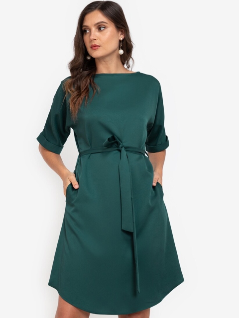 

ZALORA WORK Women Teal Solid A-Line Dress