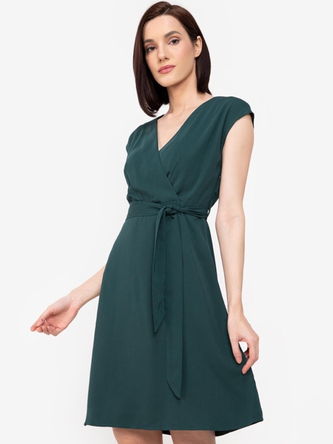 

ZALORA WORK Green Cap Sleeves Wrap Dress