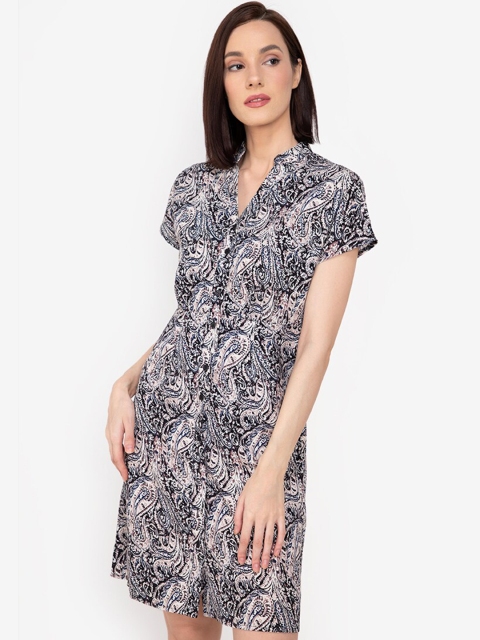 

ZALORA WORK Black & Grey Ethnic Motifs Sheath Dress