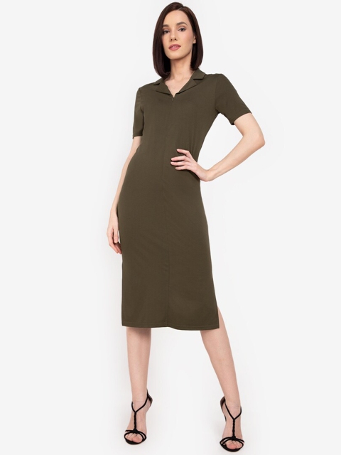 

ZALORA WORK Women Khaki Solid Bodycon Dress