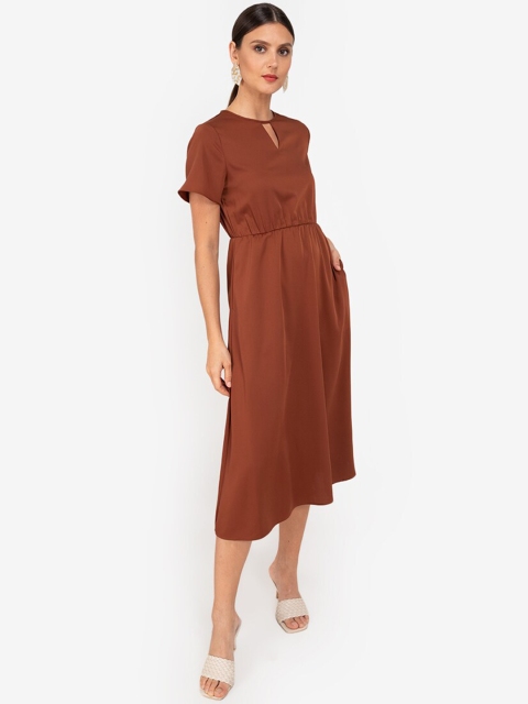 

ZALORA WORK Brown Keyhole Neck Dress