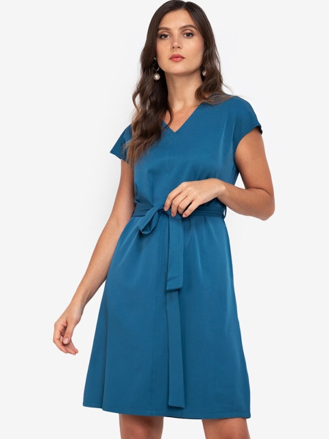 

ZALORA WORK Teal Green V-Neck A-Line Dress