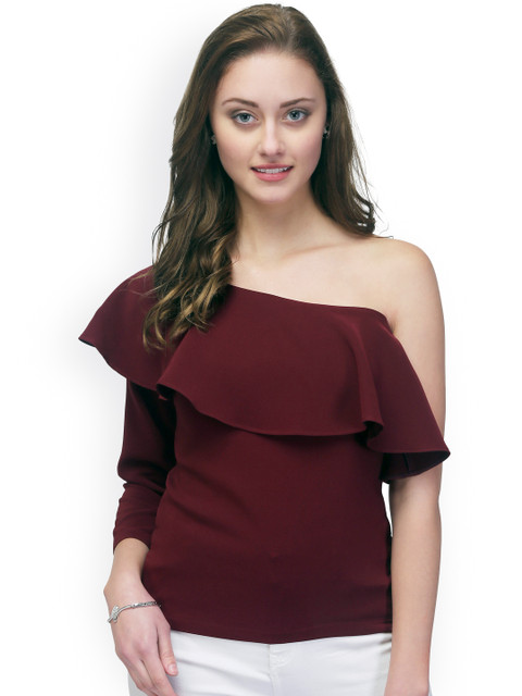 

Eavan Burgundy One-Shoulder Ruffled Top