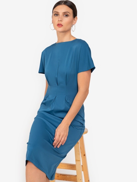 

ZALORA WORK Teal Green Pleated Sheath Dress