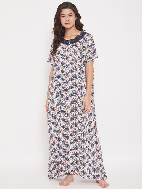 

The Kaftan Company White Printed Maxi Nightdress