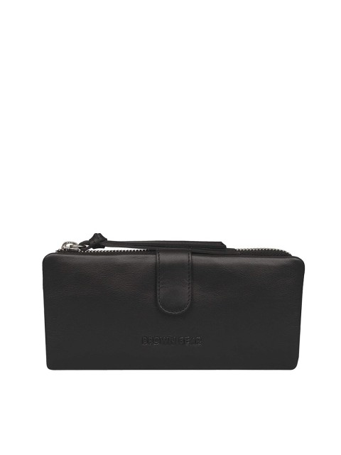

BROWN BEAR Women Black Leather Zip Around Wallet