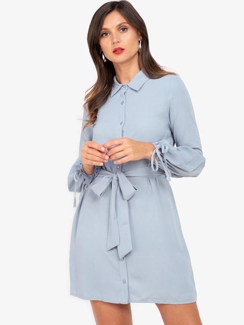 

ZALORA WORK Blue Solid Shirt Mini Dress