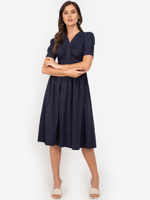 

ZALORA WORK Navy Blue Ruched Midi Dress
