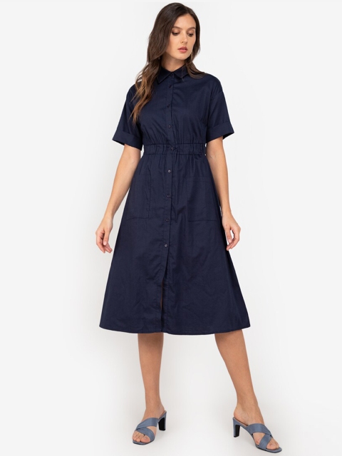 

ZALORA WORK Women Navy Blue Solid Shirt Dress
