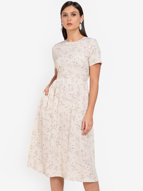 

ZALORA WORK Off White & Grey Floral Fit & Flare Midi Dress