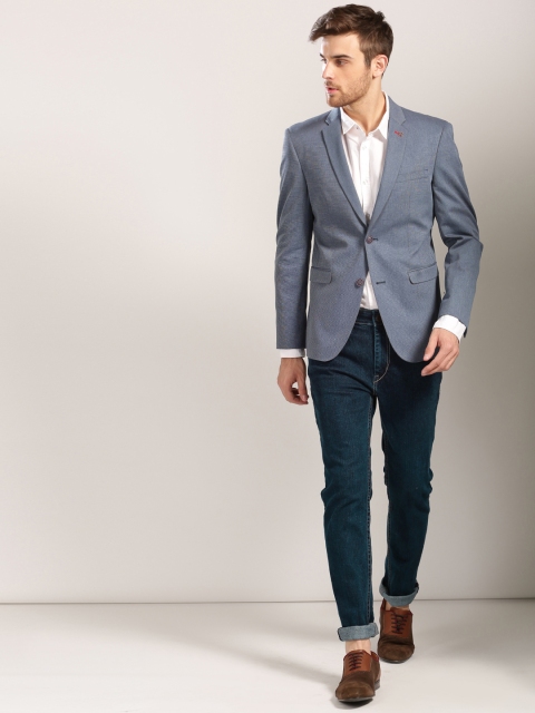 

Harvard Blue Slim Fit Single-Breasted Self-Design Smart Casual Blazer