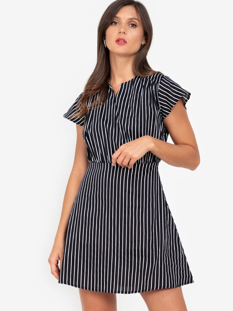 

ZALORA WORK Black & White Striped Flared Sleeves Sheath Mini Dress