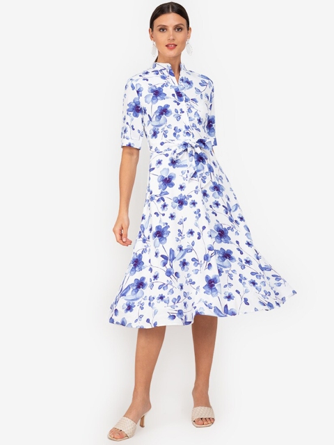 

ZALORA WORK White & Blue Floral A-Line Midi Dress