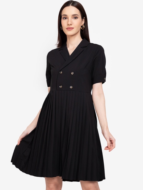

ZALORA WORK Black Double Breasted Accordion Pleated Fit & Flare Mini Dress
