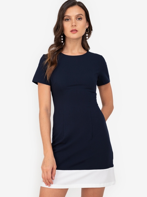 

ZALORA WORK Navy Blue & White Colourblocked Sheath Mini Dress