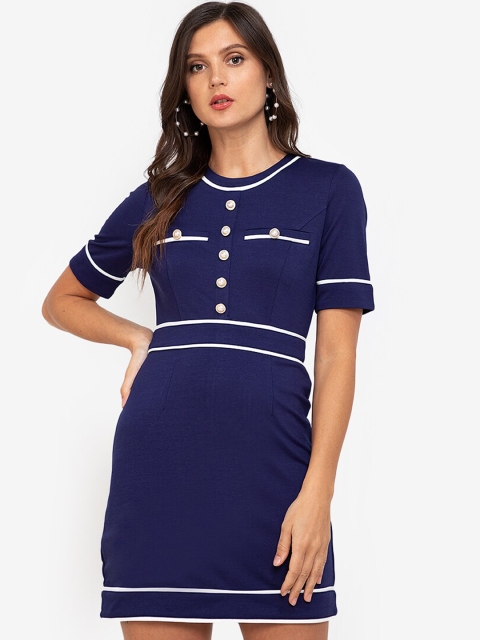 

ZALORA WORK Navy Blue & White A-Line Mini Dress