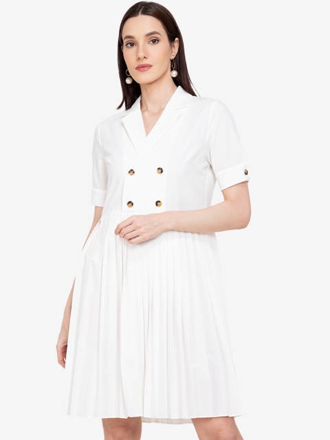 

ZALORA WORK Women White Solid Fit & Flare Dress