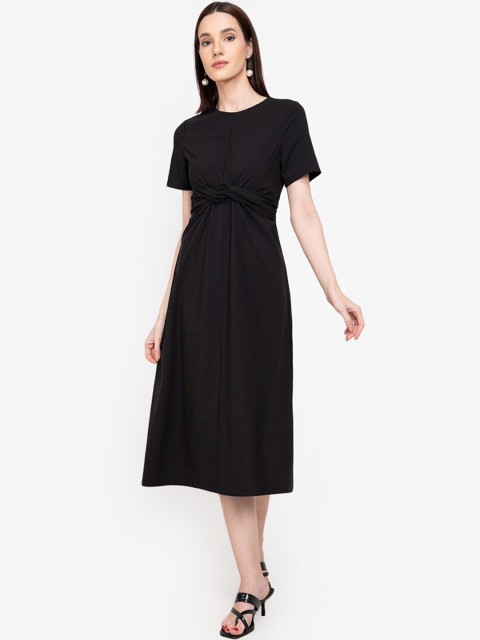 

ZALORA WORK Black Solid Knot Sheath Midi Dress