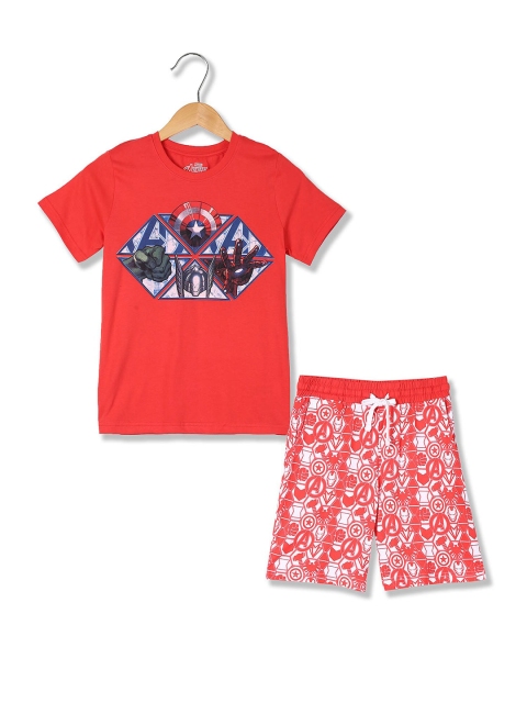 

Colt Boys Red Printed Avengers T-shirt with Shorts