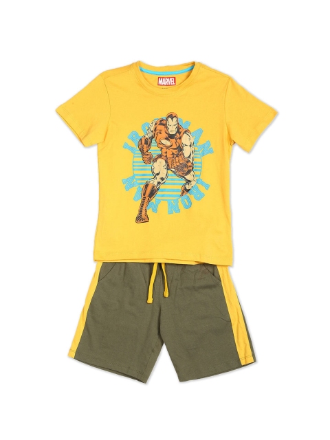 

Colt Boys Yellow & Olive Green Printed Pure Cotton T-shirt with Shorts